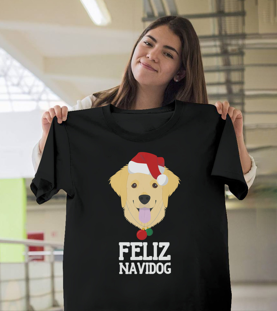Feliz Navidog Merry Christmas Dog Golden Retriever Santa Hat T-Shirt