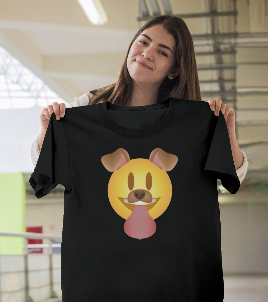 Dog Filter Emoji Face with Tongue and Ears T-Shirt