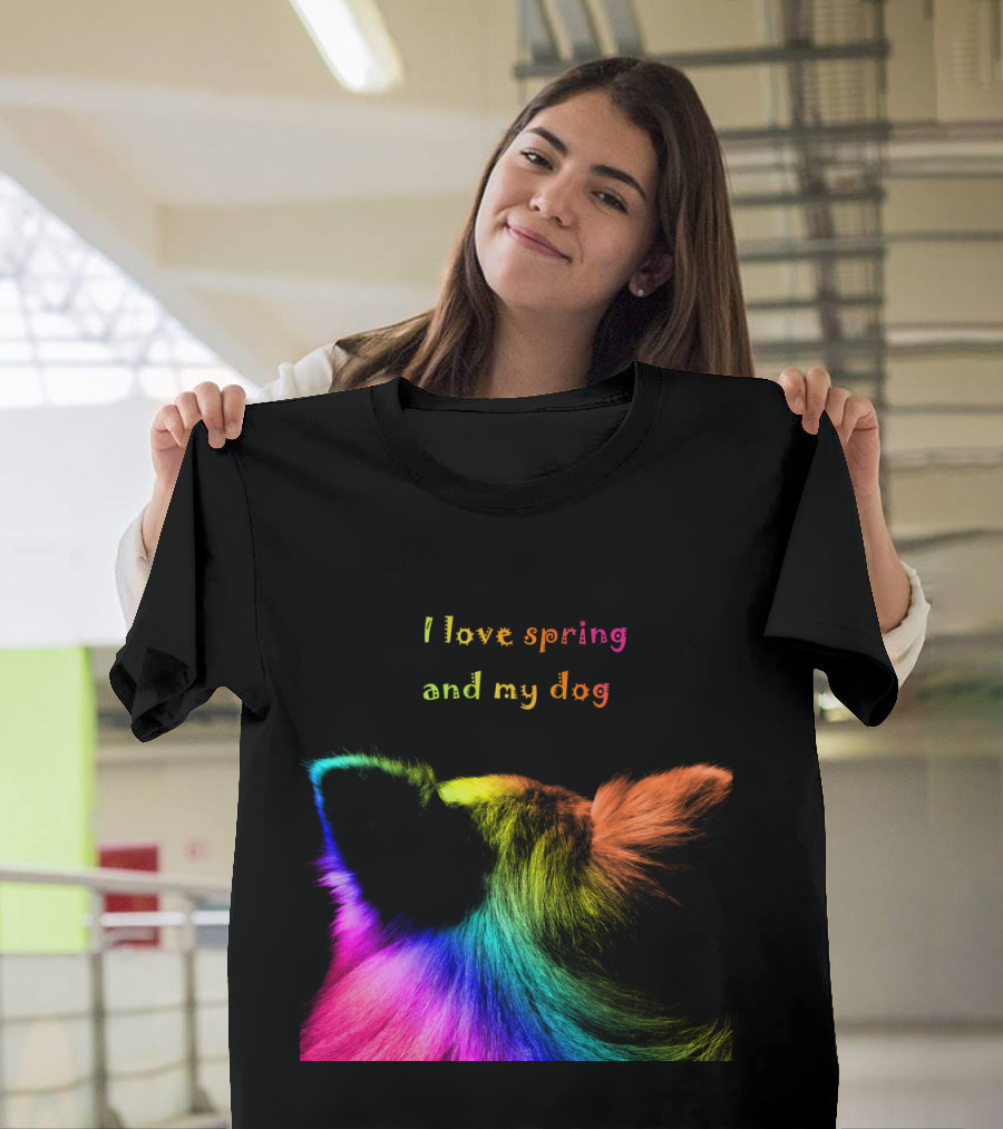Multicolored Dog Ears and Text - I Love Spring and My Dog T-Shirt