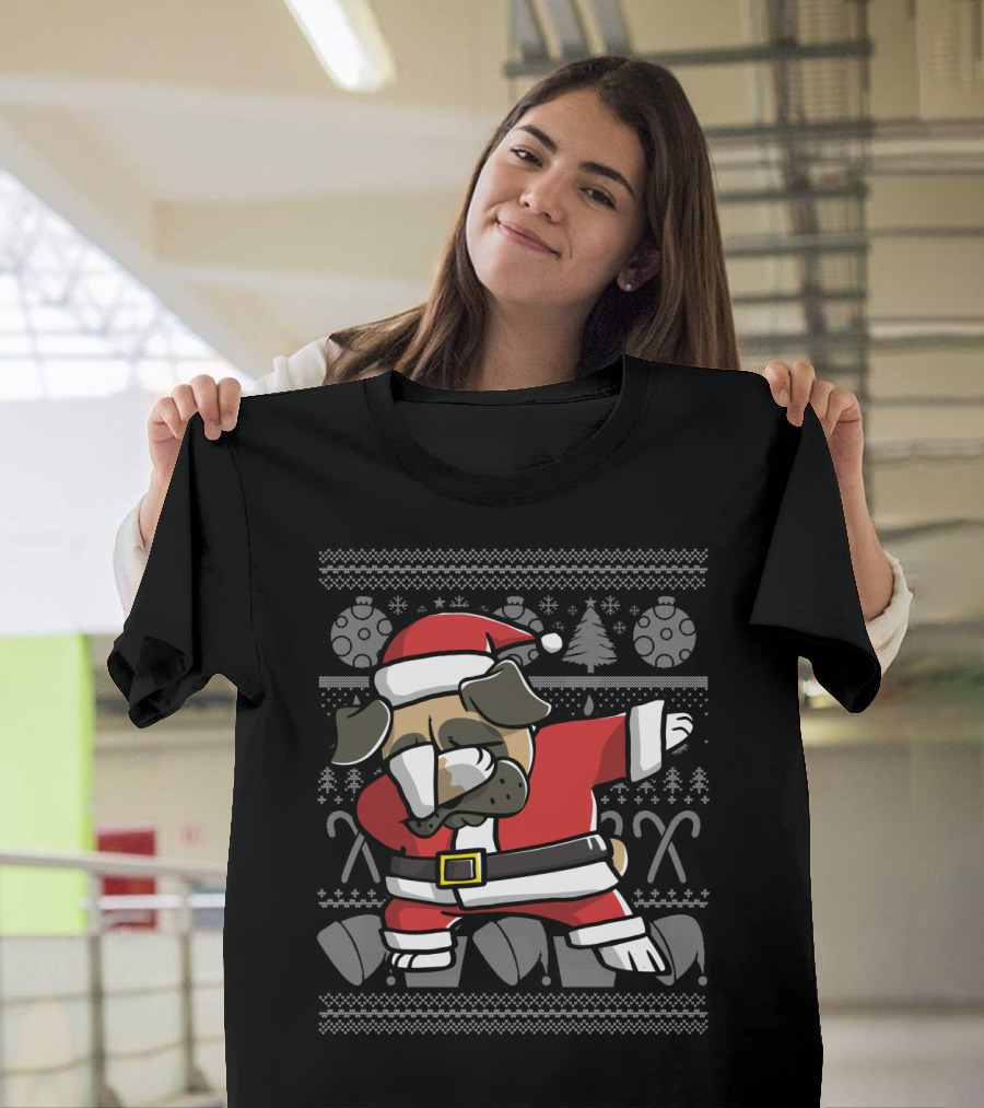 Santa Pug Dabbing Christmas Dance Move Ugly T-Shirt