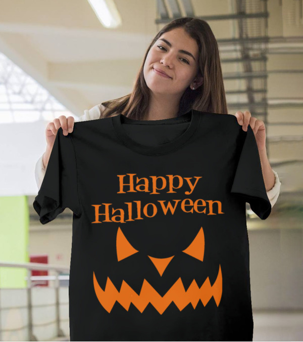Happy Halloween Evil Pumpkin Smile Orange Face T-Shirt