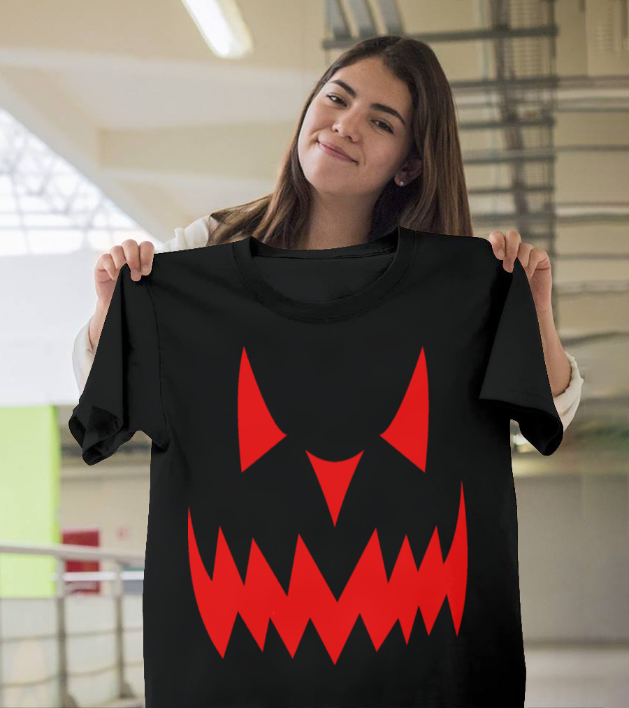 Happy Halloween Evil Pumpkin Smile Red Spooky Jack-O'-Lantern Face T-Shirt