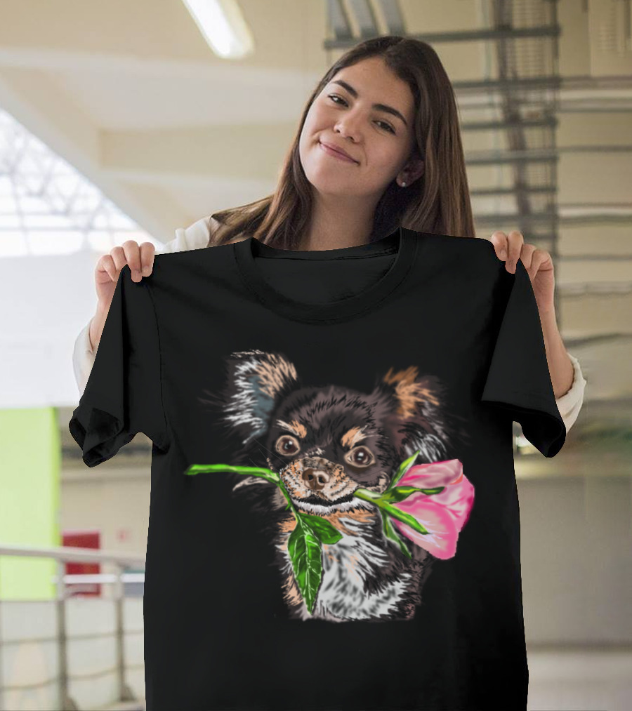 Gentle Dog with Pink Flower in Mouth T-Shirt