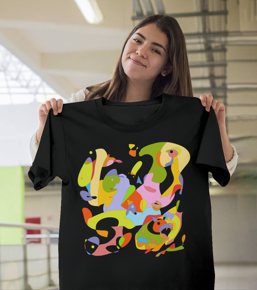 Walking The Dog Multicolored Abstract T-Shirt