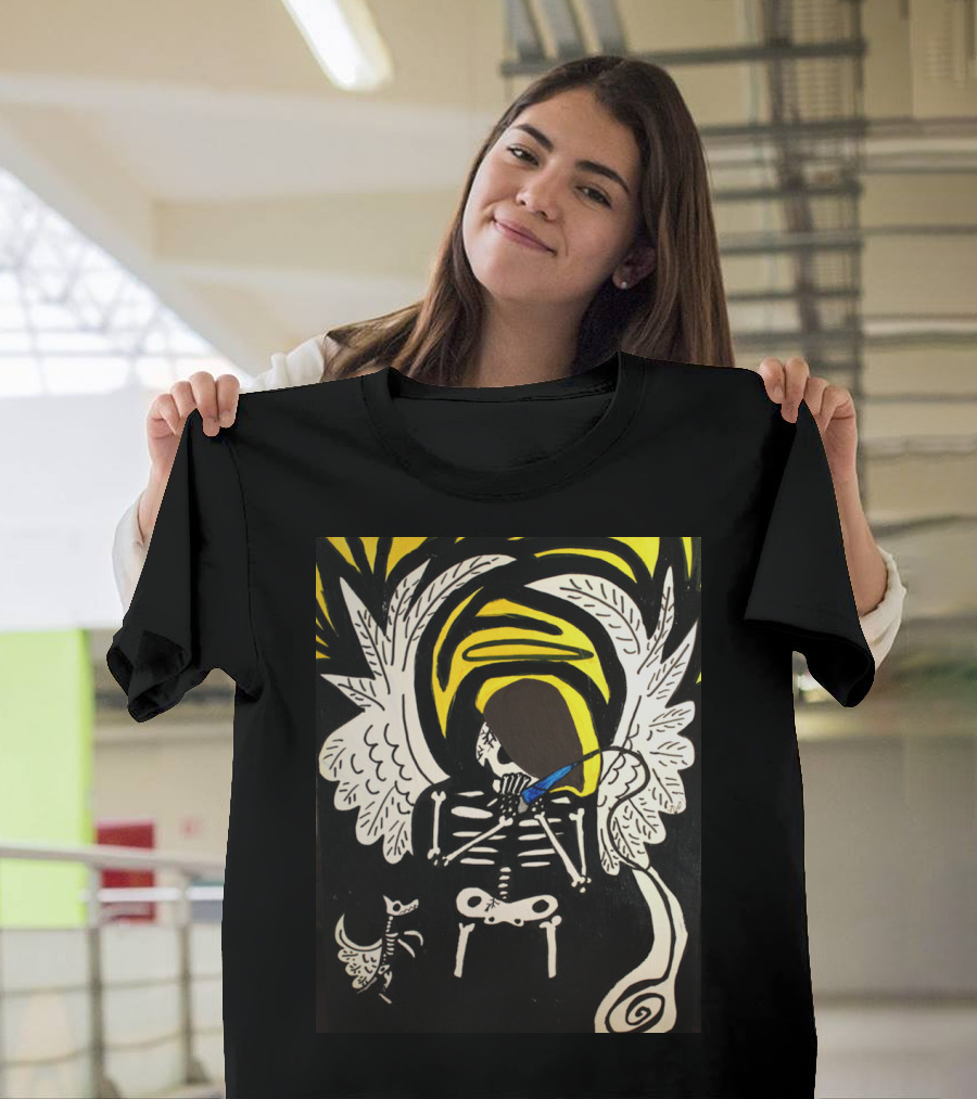 Tony Johnson and His Dog Ace Surreal Skeleton with Angel Wings and Halo T-Shirt