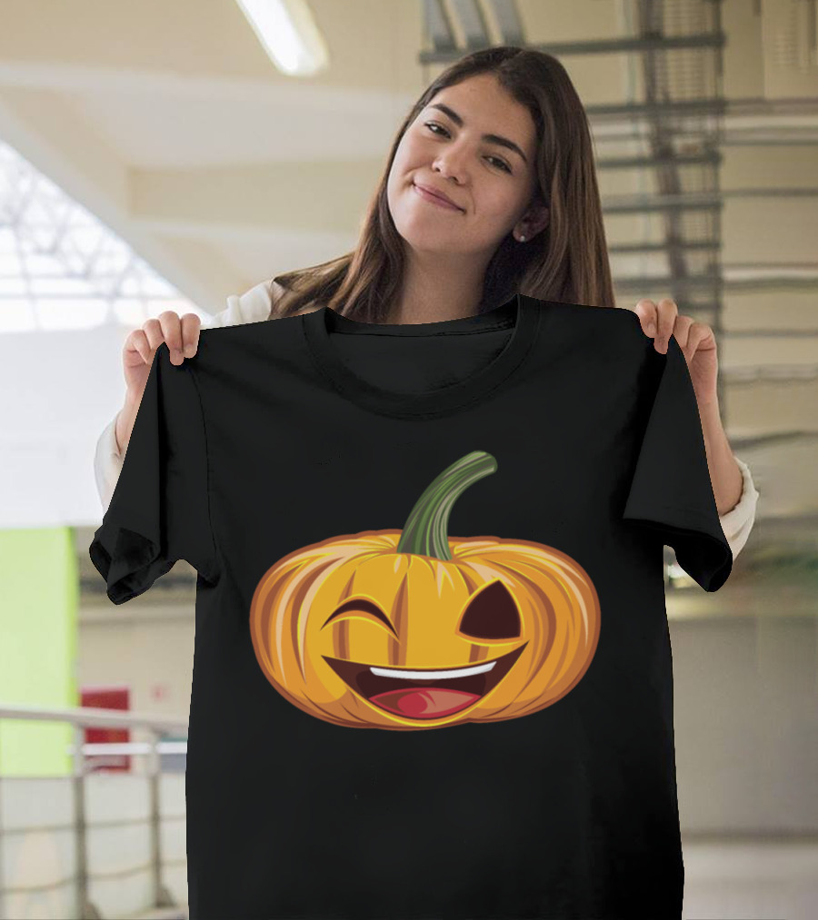 Winking Pumpkin Emoji Face T-Shirt