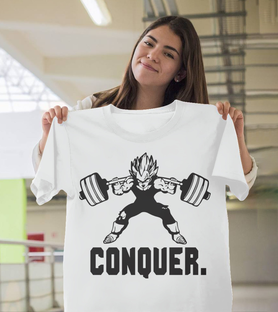CONQUER Vegeta Squat Training Powerlifting Dragon Ball Fitness Motivation T-Shirt