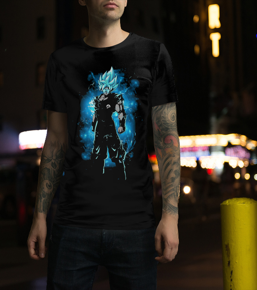 Legendary Blue Aura Warrior With Electric Hair And Black Suit T-Shirt