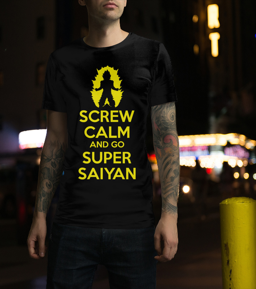 Screw Calm And Go Super Saiyan Silhouette Yellow Aura T-Shirt