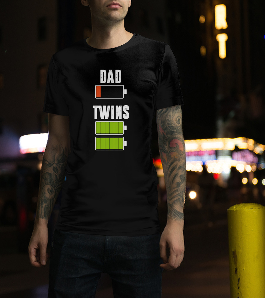Dad Twins Low High Battery Charged T-Shirt