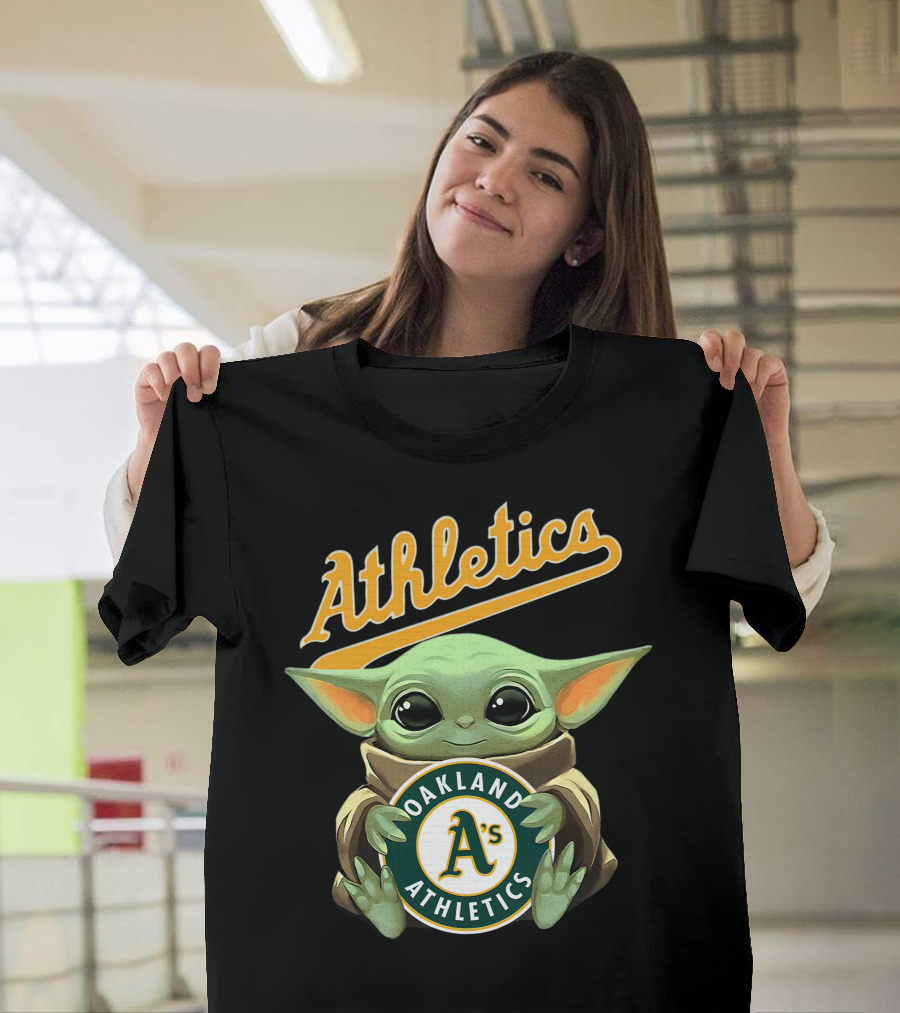 Oakland Athletics Baby Yoda Hugging A's Baseball T-Shirt