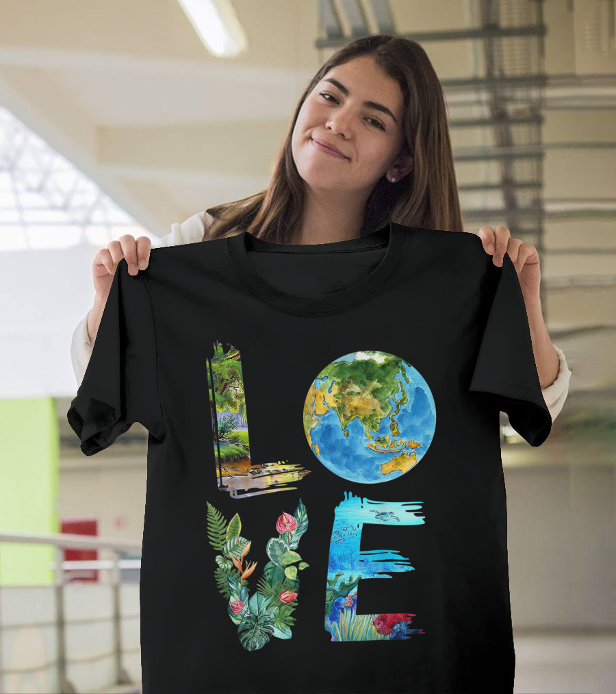 Love The Earth Kids Teacher Earth Day Everyday Environment Nature-Inspired Earth Elements T-Shirt