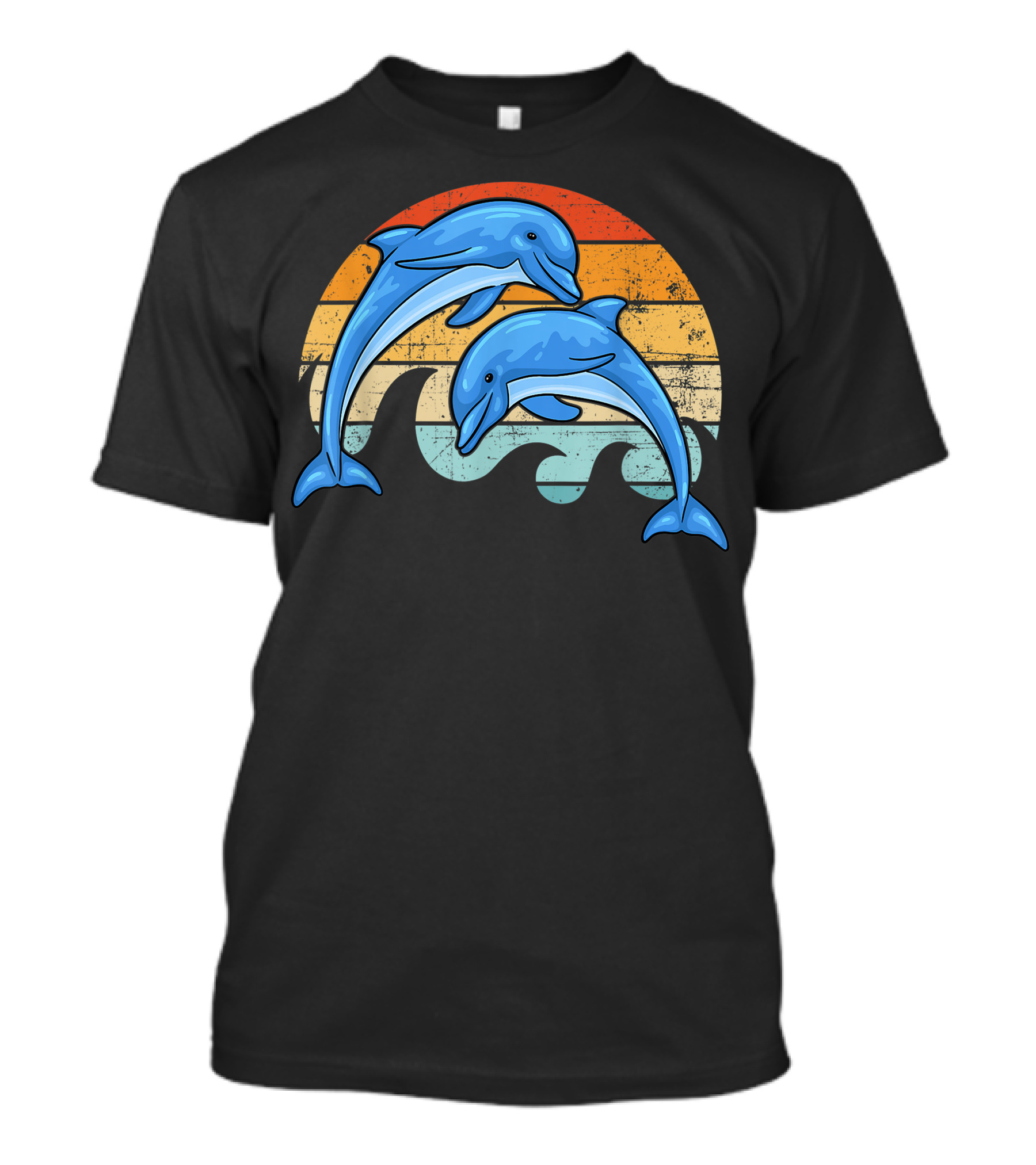 Vintage Sunset Striped Dolphin Pair T-Shirt