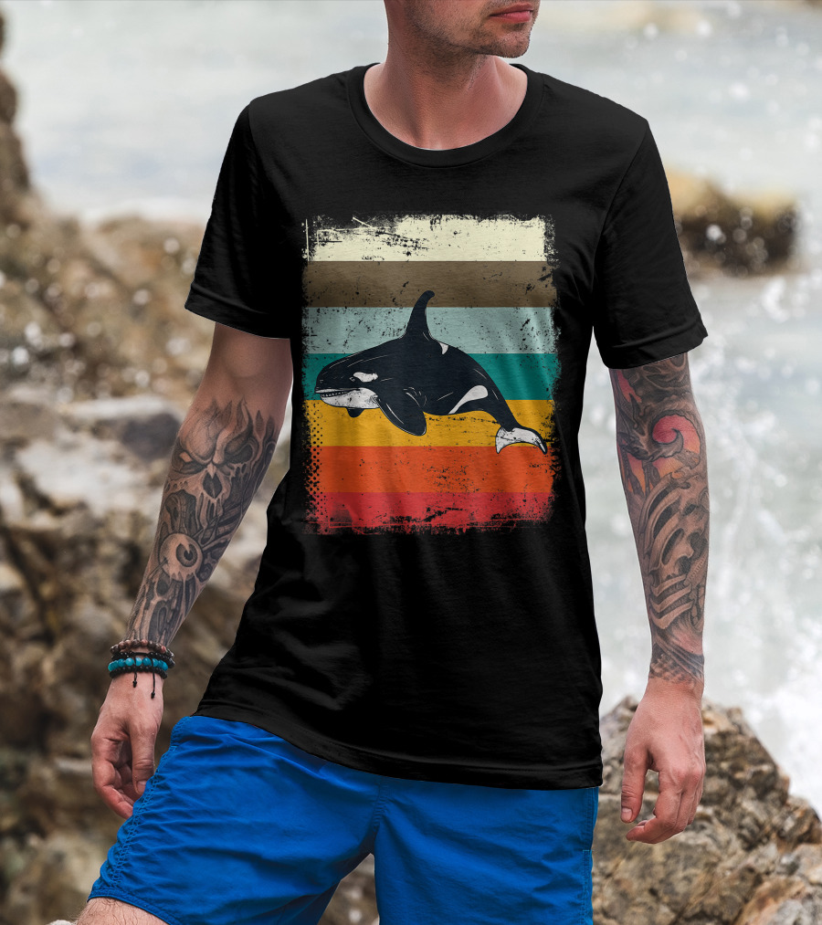 Retro Orca Vintage Stripes T-Shirt