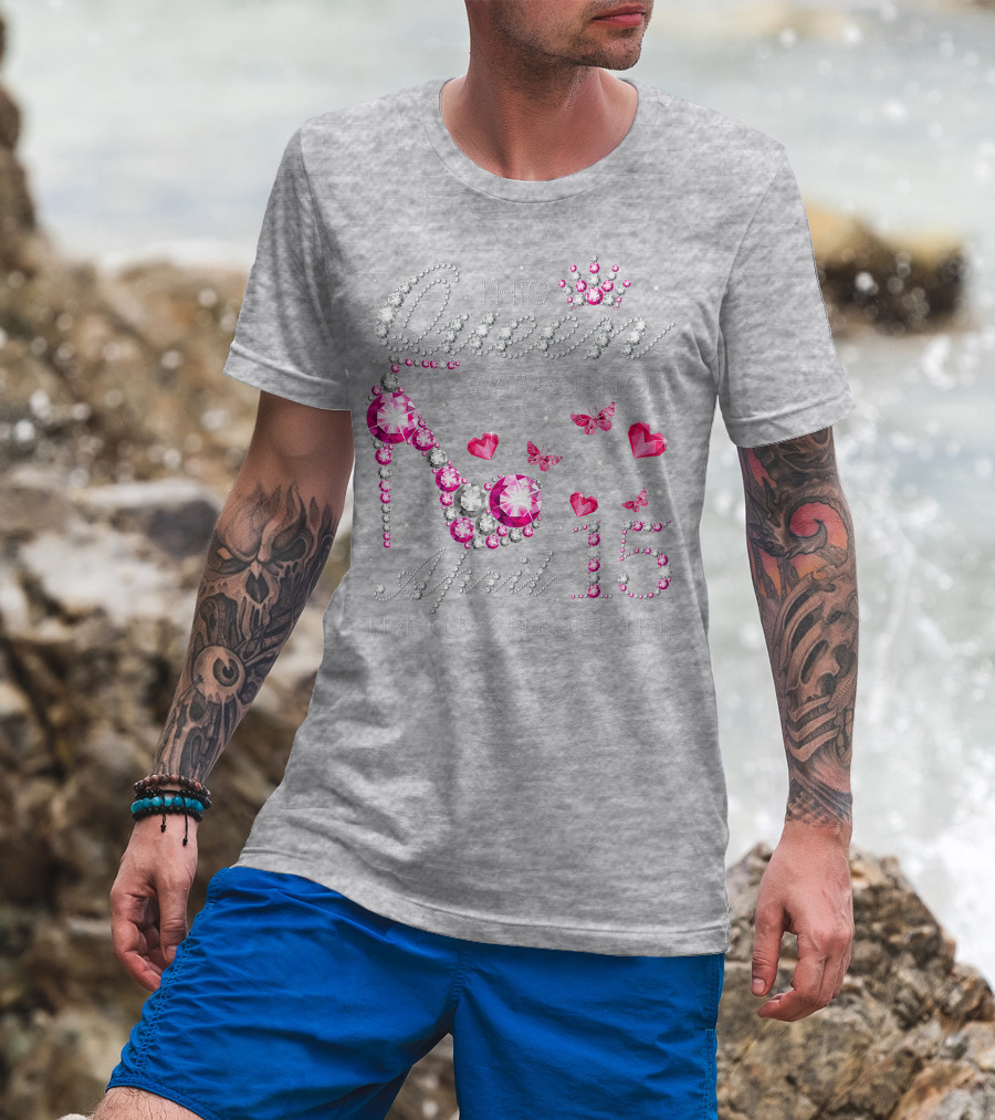 This Queen Was Born On April 15 Living My Blessed Life With Jewels And Butterflies T-Shirt