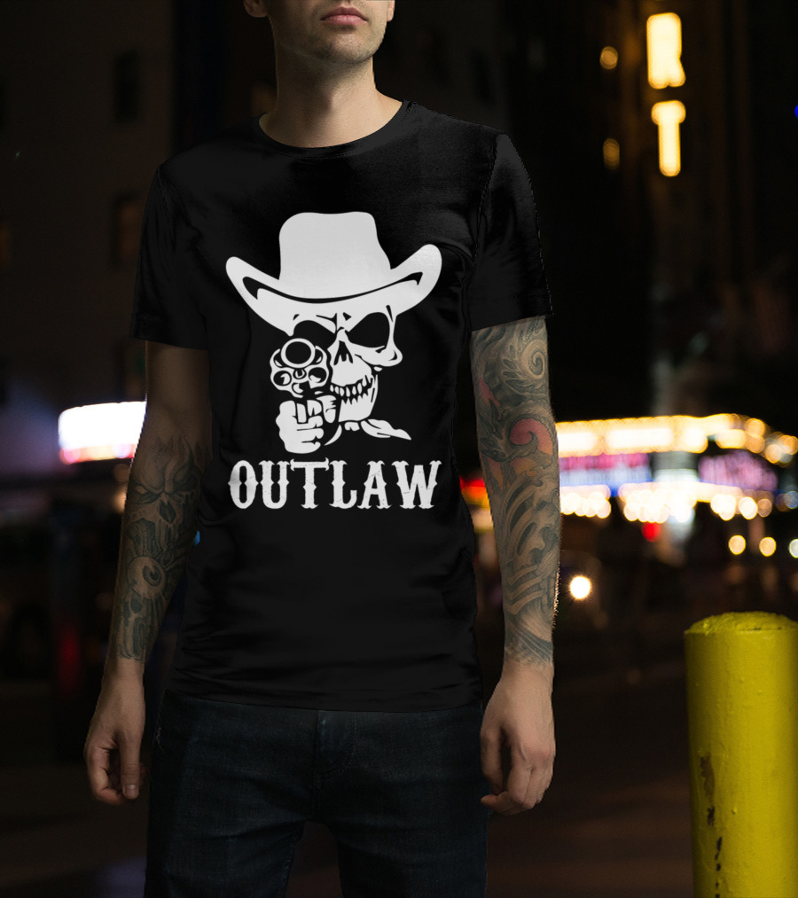 19 Outlaw Cowboy Motorbike 0997 Vintage Wild West Adventure Rider T-Shirt