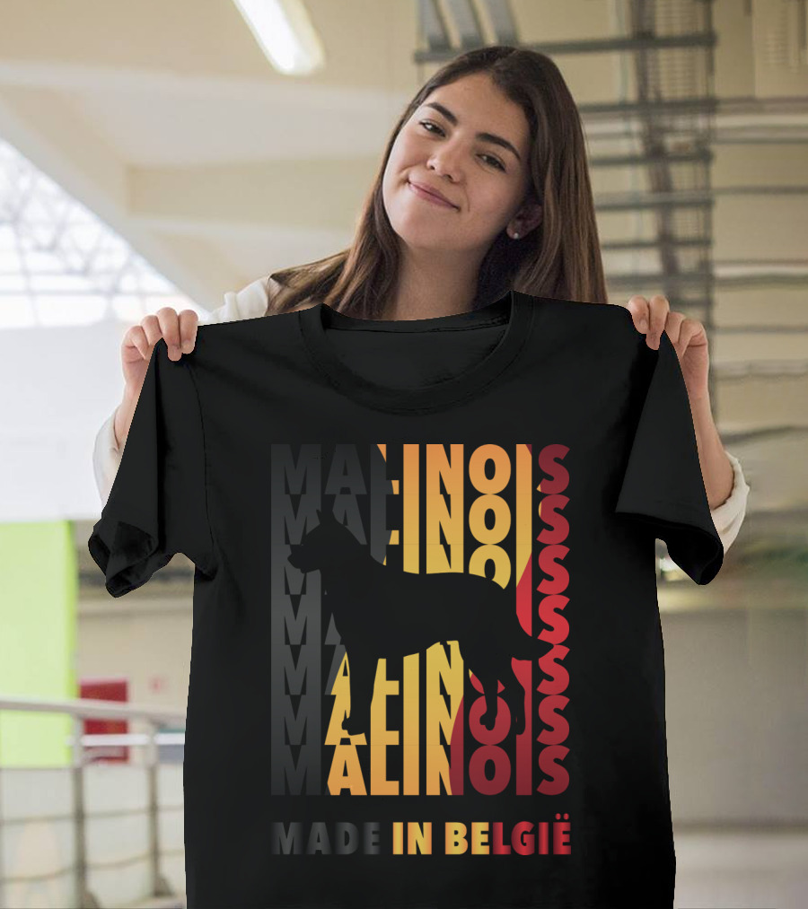 Malinois Made in België Dog Silhouette with Belgian Flag Colors T-Shirt