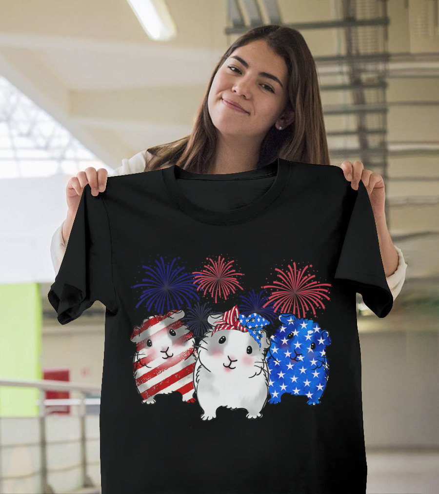 4th of July American Guinea Pigs with Fireworks T-Shirt