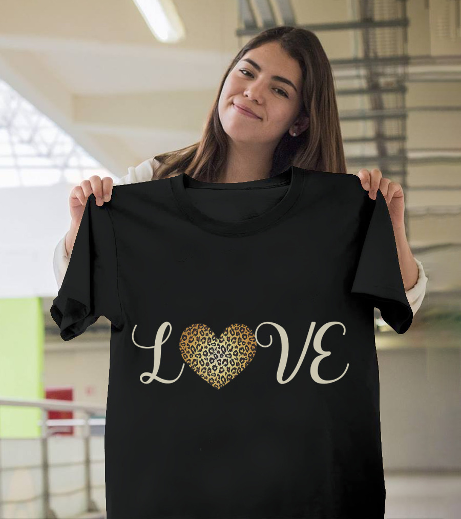 Love Heart Animal Print Cheetah Leopard T-Shirt