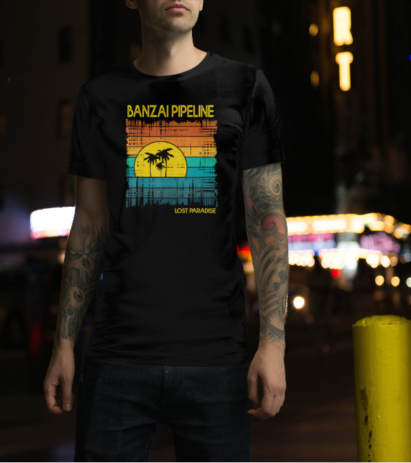 Banzai Pipeline Lost Paradise Oahu Hawaii Retro Sunset Palms T-Shirt