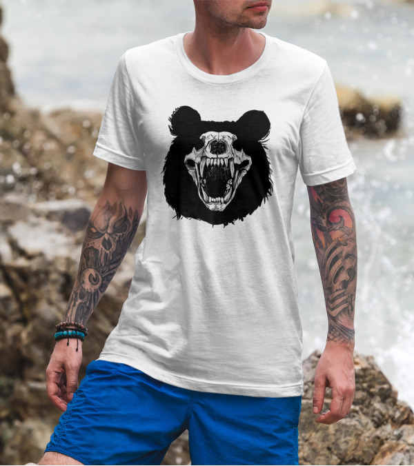 Bear Skull Shadow Outline Outdoor Hunting Skull T-Shirt