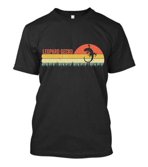 Leopard Gecko Vintage Sunset Silhouette Retro Forest Scene T-Shirt