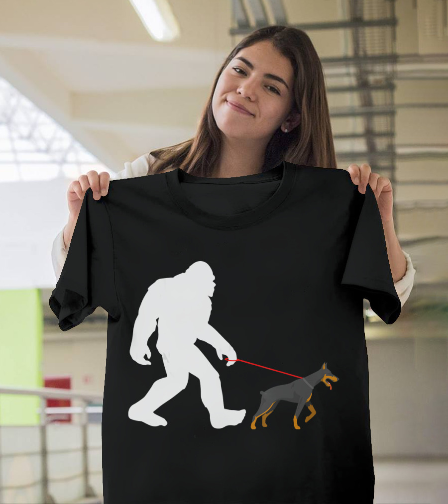 Bigfoot Walking Doberman Pinscher Dober Duo T-Shirt