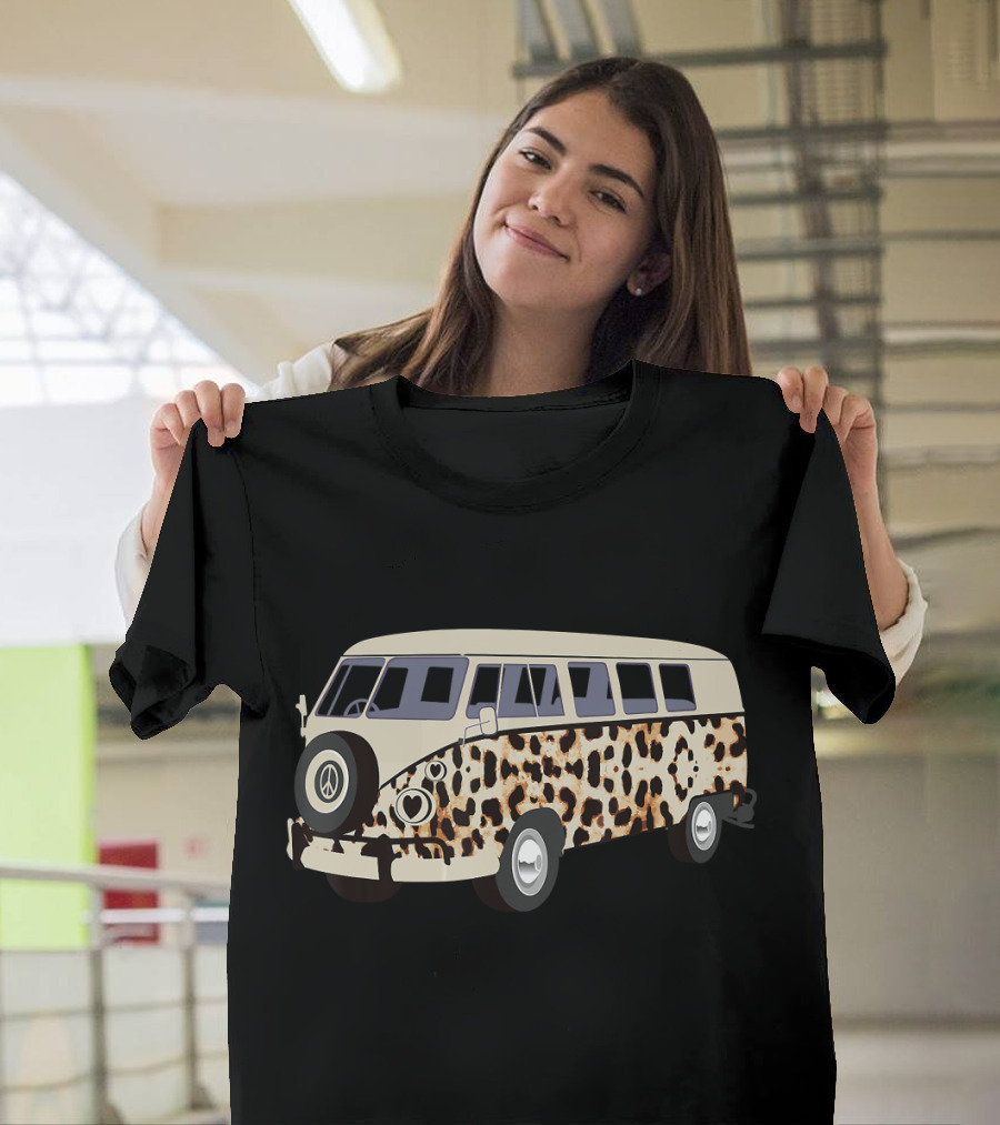 Leopard Print Camper Van with Heart and Peace T-Shirt