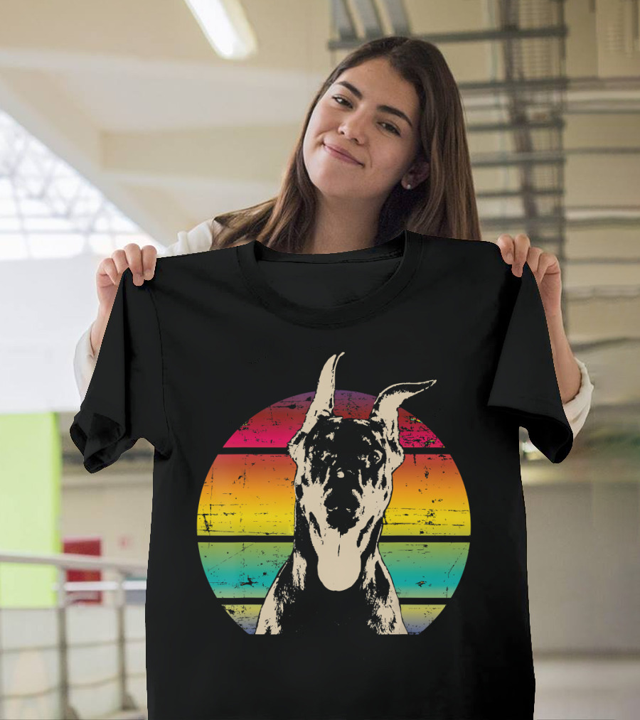 Classic Retro Doberman Pinscher Sunset Stripes T-Shirt