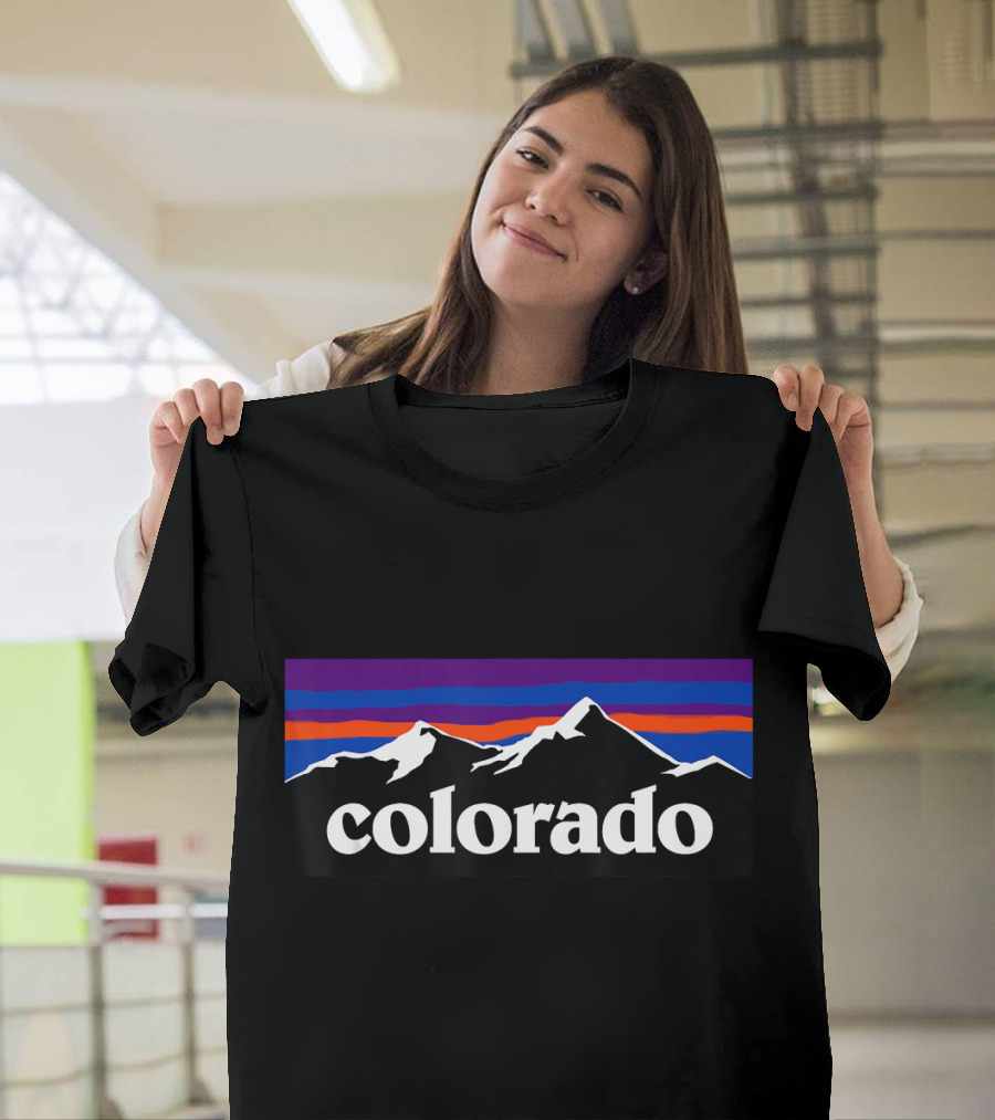 Colorado Mountains Sunset Stripes Flag T-Shirt