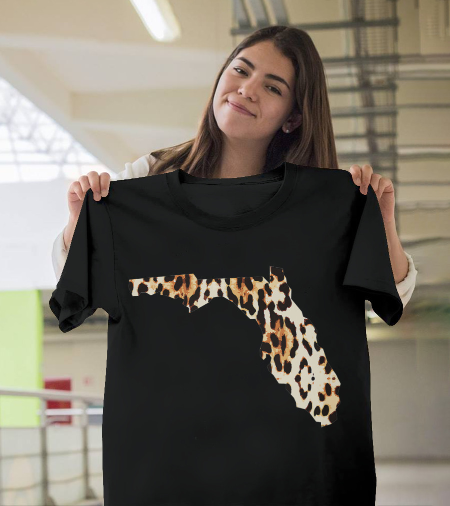 Cool Home Florida State Leopard Cheetah Map T-Shirt