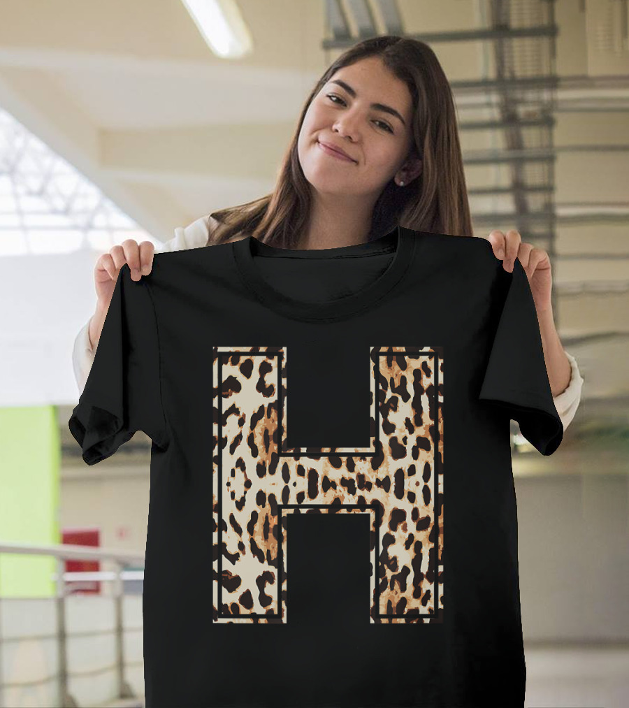 H Initial Leopard Cheetah Print Cool Name T-Shirt