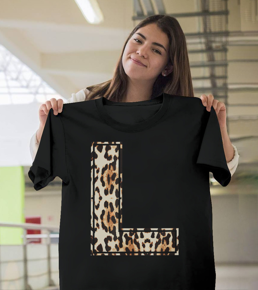 Cool Leopard Cheetah Print Letter L Initial Name T-Shirt
