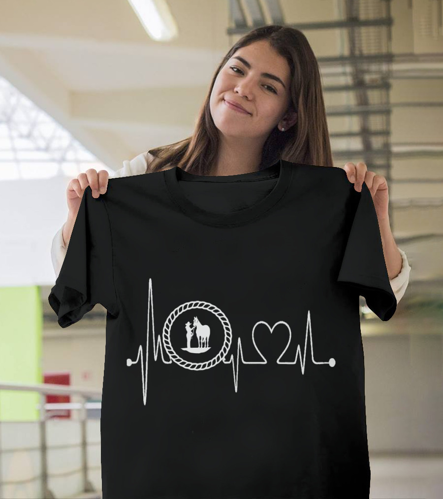 Cowgirl Horse Rope Heartbeat EKG T-Shirt