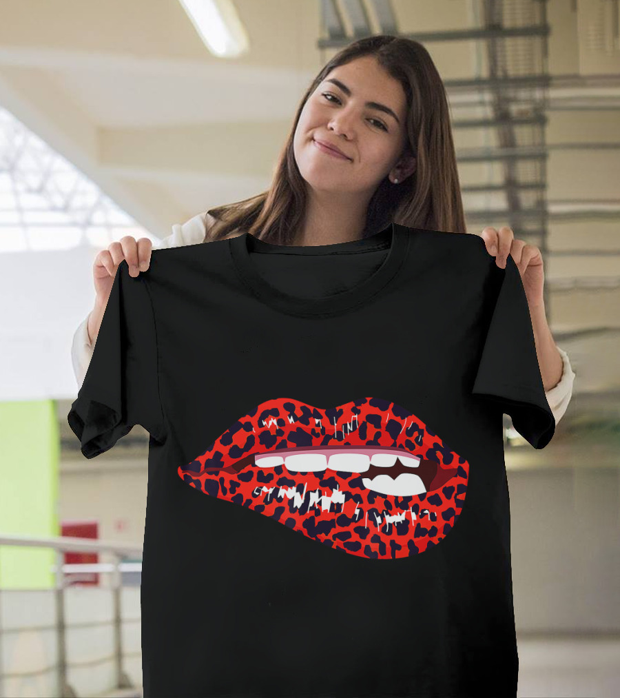 Cute Red Lips Kiss Me Leopard Cheetah Print T-Shirt