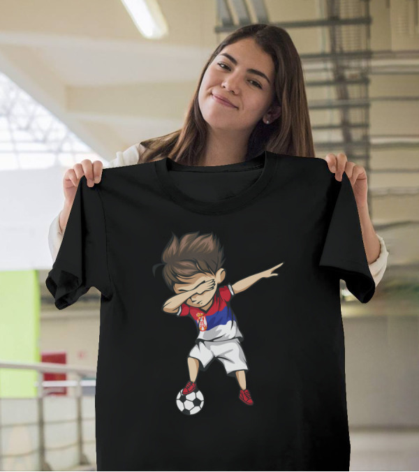 Dabbing Soccer Boy Serbia Jersey Football Player T-Shirt