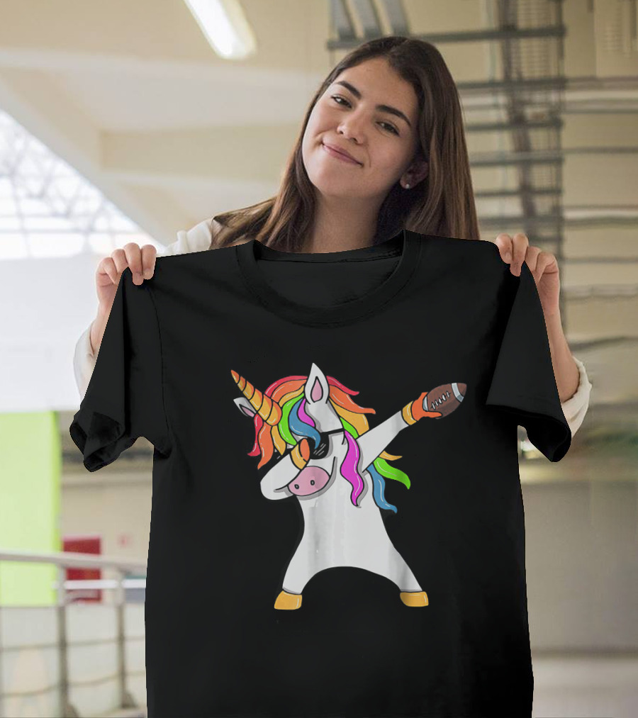Dabbing Unicorn Funny Dab Rainbow Football T-Shirt