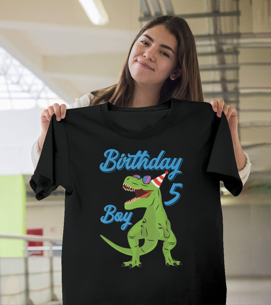 Birthday Boy Dinosaur 5 Party Hat Sunglasses T-Shirt