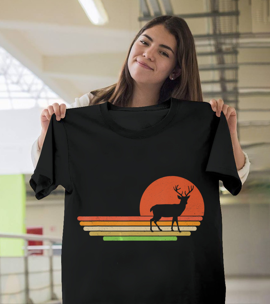Retro Sunset Distressed Deer T-Shirt