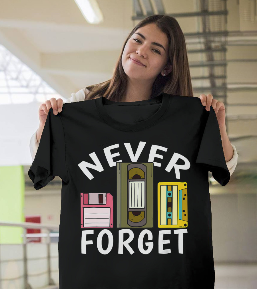 Never Forget Retro Floppy Disk VHS Cassette T-Shirt