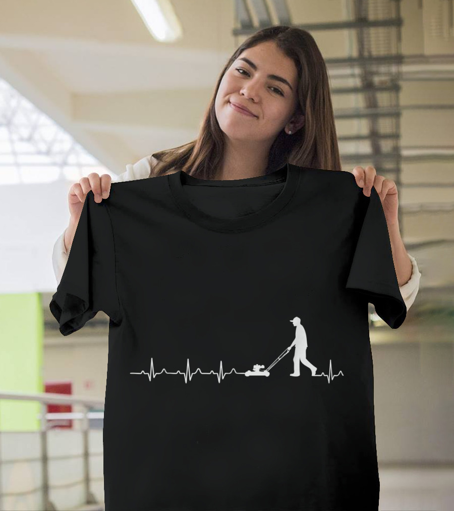 Gardner Mowing Lawn Heartbeat Pulse T-Shirt
