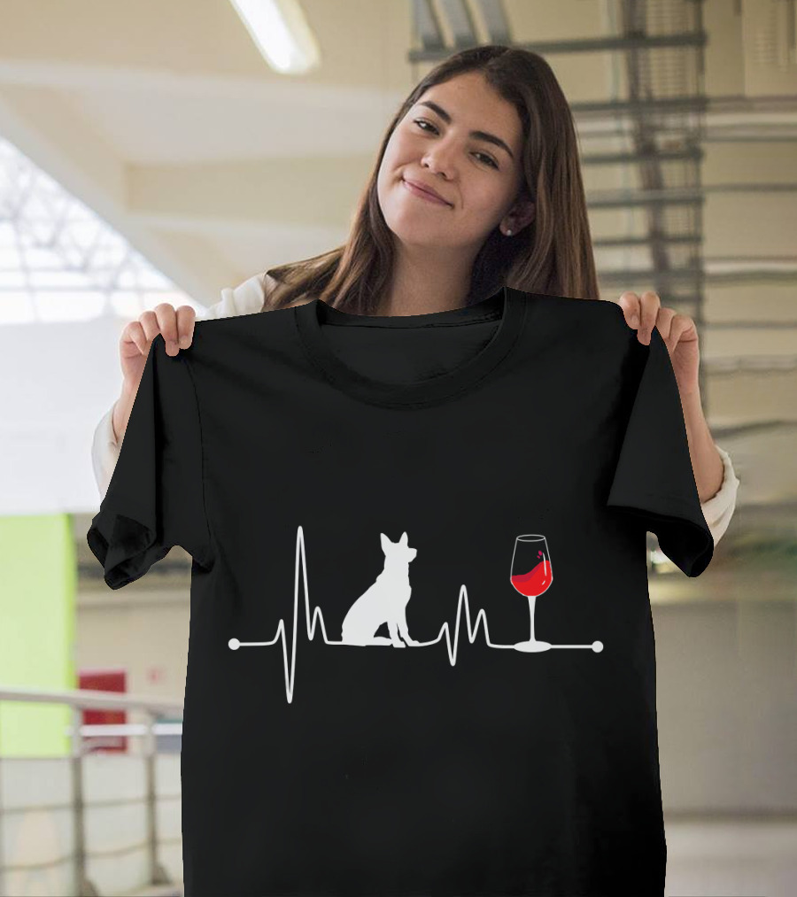 German Shepherd Heartbeat EKG Wine Love T-Shirt