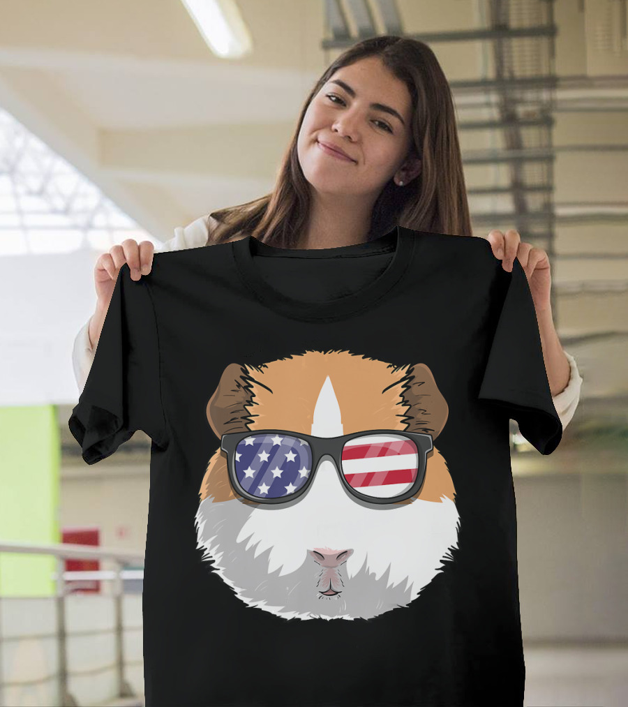 Guinea Pig Patriotic USA 4th of July American Flag Sunglasses T-Shirt