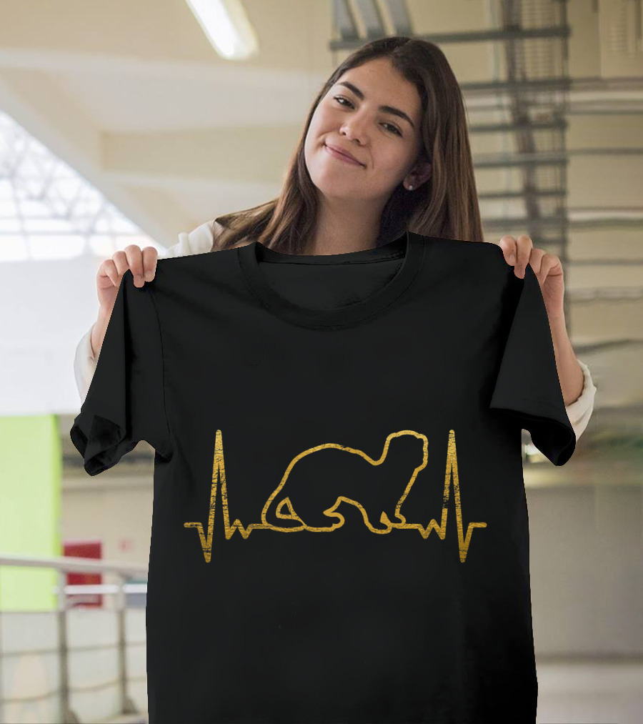 Heartbeat Ferret Silhouette with EKG Line T-Shirt