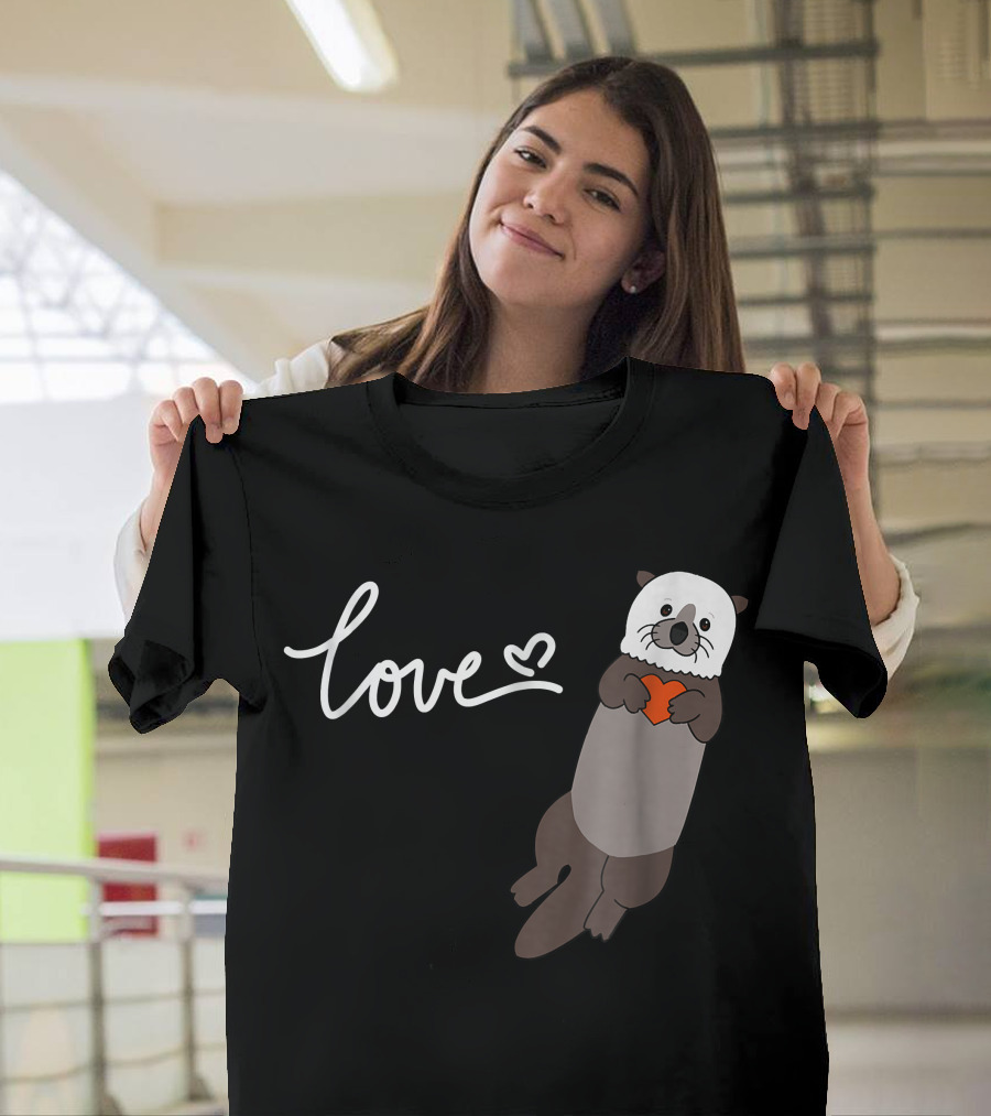 Love Sea Otters Cute Marine Animal Heart T-Shirt