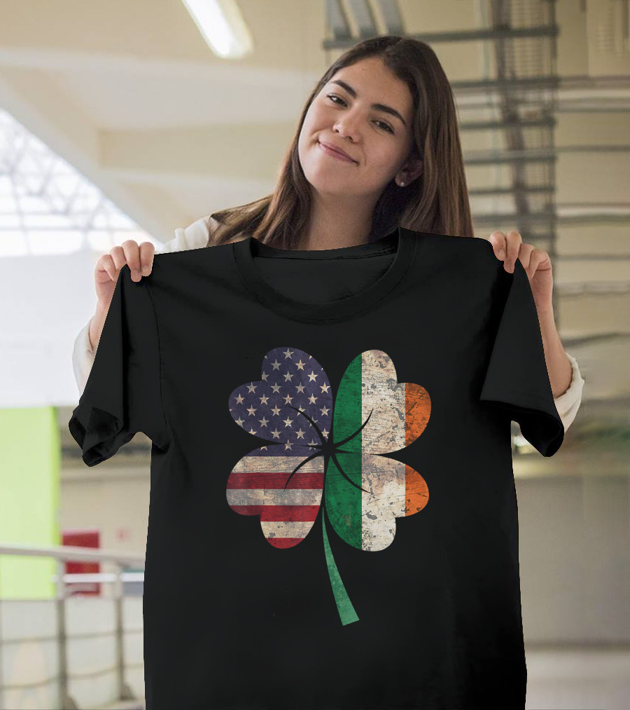 Irish American Flag Shamrock Stars and Stripes Clover T-Shirt