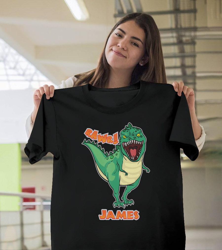 JAMES Rawr Dinosaur Personalized Name Custom T-Shirt