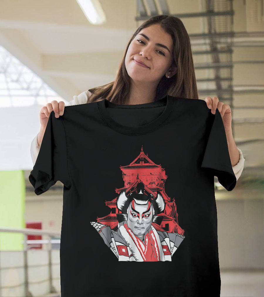 Kabuki Actor with Traditional Japanese Castle in Tokyo Japan T-Shirt