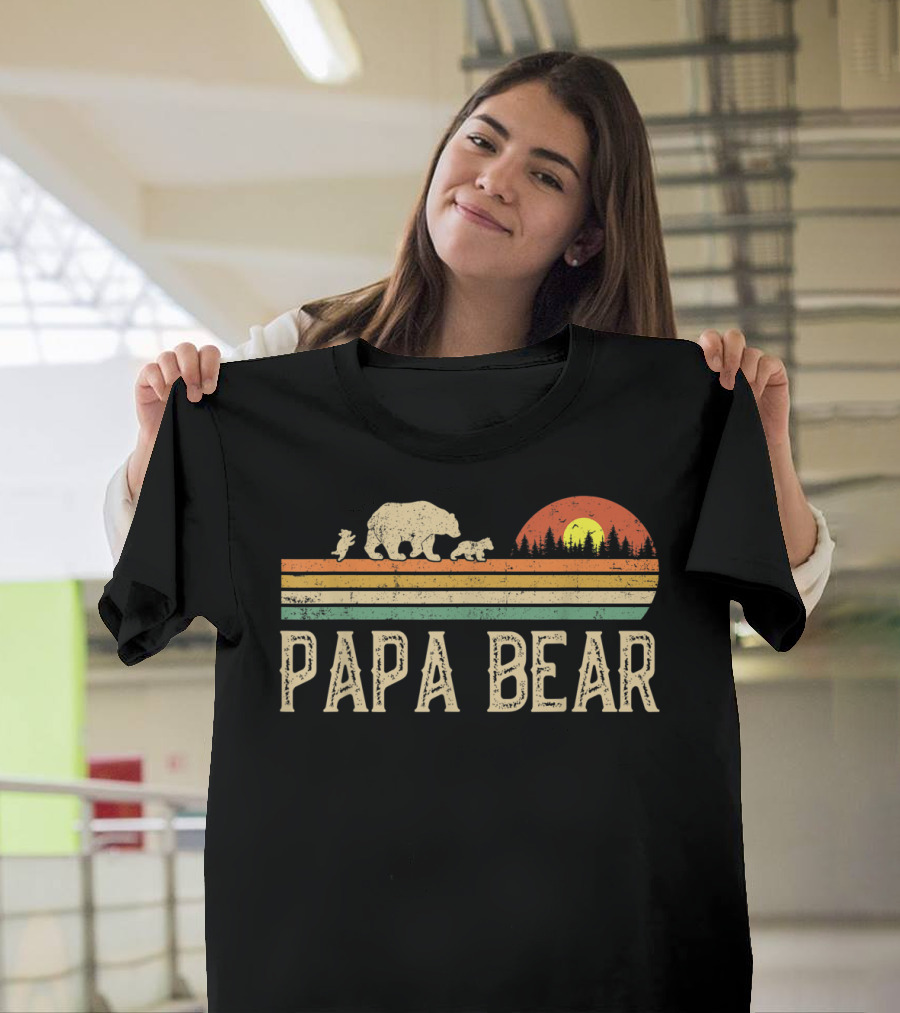 Papa Bear Vintage Sunset Bear Family Wildling Dad T-Shirt