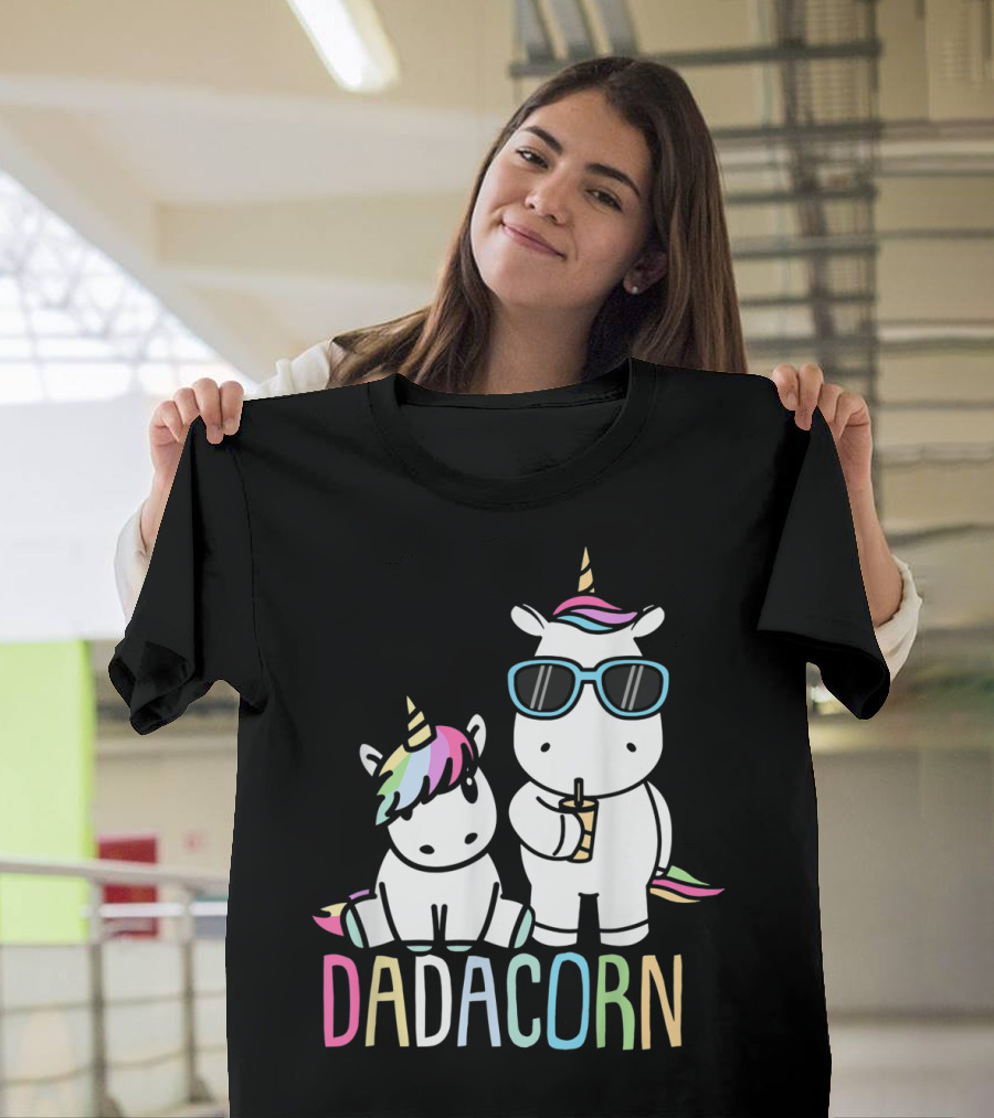 Funny Dadacorn Unicorn Dad Baby with Cute Rainbow Horns and Pastel Colors T-Shirt